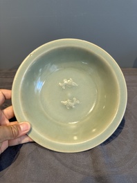 A Chinese Longquan celadon 'twin fish' plate, Yuan/Ming