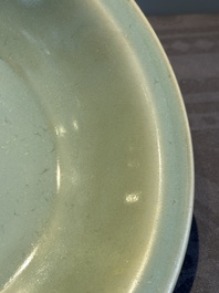 A Chinese Longquan celadon 'twin fish' plate, Yuan/Ming