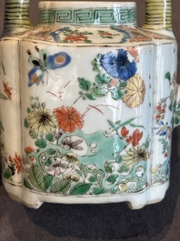 A Chinese famille verte 'flower and butterfly' teapot with an upright handle, Kangxi