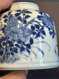 A Chinese blue and white bell-shaped water pot with birds among flowering branches, Kangxi