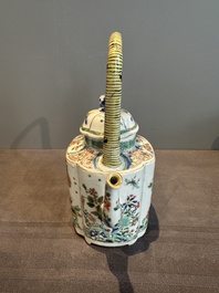 A Chinese famille verte 'flower and butterfly' teapot with an upright handle, Kangxi