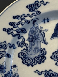 A Chinese blue and white 'Eight Immortals' dish, Xuande mark, 19th C.