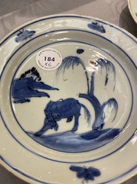 Six Chinese blue and white ko-sometsuke 'ox' plates for the Japanese market, Transitional period