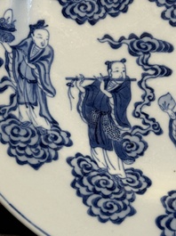 A Chinese blue and white 'Eight Immortals' dish, Xuande mark, 19th C.