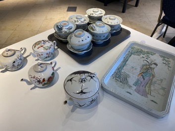 A varied collection of Chinese famille rose and qianjiang cai teawares, 19th/20th C.