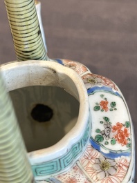 A Chinese famille verte 'flower and butterfly' teapot with an upright handle, Kangxi