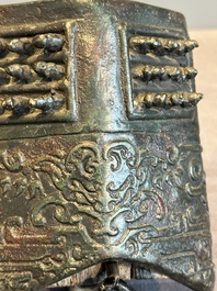 Two Chinese archaistic bronze bells, Song/Yuan