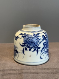 A Chinese blue and white bell-shaped water pot with birds among flowering branches, Kangxi