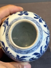 A Chinese blue and white bell-shaped water pot with birds among flowering branches, Kangxi