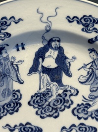 A Chinese blue and white 'Eight Immortals' dish, Xuande mark, 19th C.