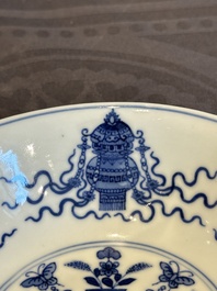 A Chinese famille rose coral-red-ground 'antiquities' bowl, Yongzheng mark, Republic