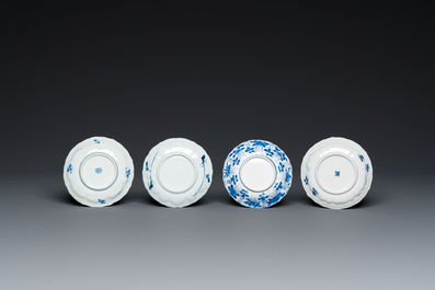 Twelve Chinese blue and white saucers and eight cups, Kangxi/Yongzheng