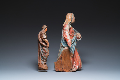 Two polychromed wooden sculptures of Mary, France, 16th C.