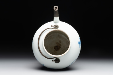 A fine Chinese blue and white 'Bleu de Hue' 'landscape' ewer with bronze mount, Chenghua mark, 18/19th C.