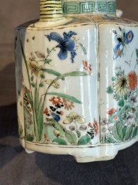 A Chinese famille verte 'flower and butterfly' teapot with an upright handle, Kangxi