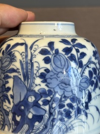 A Chinese blue and white bell-shaped water pot with birds among flowering branches, Kangxi