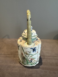 A Chinese famille verte 'flower and butterfly' teapot with an upright handle, Kangxi