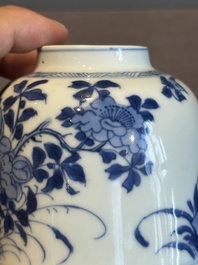 A Chinese blue and white bell-shaped water pot with birds among flowering branches, Kangxi