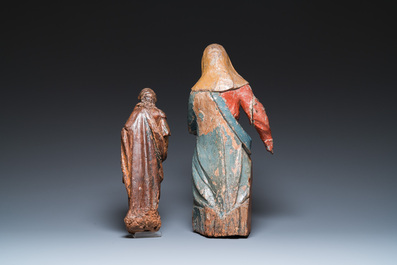 Two polychromed wooden sculptures of Mary, France, 16th C.