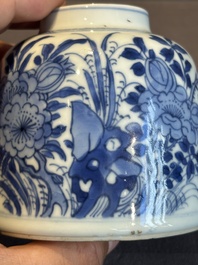 A Chinese blue and white bell-shaped water pot with birds among flowering branches, Kangxi