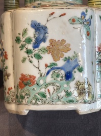 A Chinese famille verte 'flower and butterfly' teapot with an upright handle, Kangxi