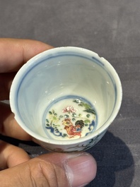 A pair of Chinese famille rose 'chicken' cups, Qianlong mark and of the period