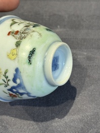 A pair of Chinese famille rose 'chicken' cups, Qianlong mark and of the period