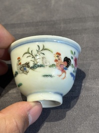 A pair of Chinese famille rose 'chicken' cups, Qianlong mark and of the period