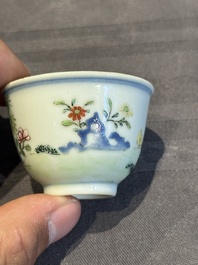 A pair of Chinese famille rose 'chicken' cups, Qianlong mark and of the period
