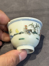 A pair of Chinese famille rose 'chicken' cups, Qianlong mark and of the period