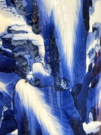 A Chinese blue and white rouleau vase with fishermen in a landscape, Kangxi