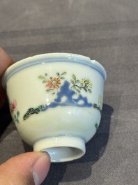 A pair of Chinese famille rose 'chicken' cups, Qianlong mark and of the period