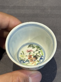 A pair of Chinese famille rose 'chicken' cups, Qianlong mark and of the period