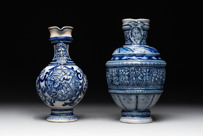 A varied collection of 8 Westerwald stoneware jugs, 19th C.