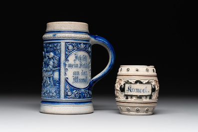 A varied collection of 8 Westerwald stoneware jugs, 19th C.