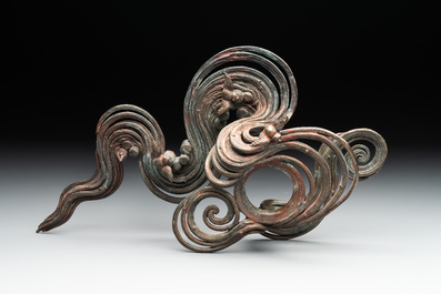 A Japanese copper, bronze and pewter Ikebana vessel, signed Kimura Toun 木村渡雲, Meiji, 19th C.