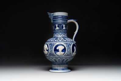 A varied collection of 8 Westerwald stoneware jugs, 19th C.