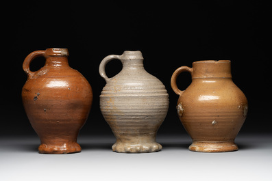 Three German stoneware jugs, 16th C.
