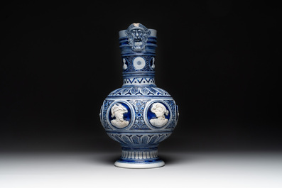 A varied collection of 8 Westerwald stoneware jugs, 19th C.
