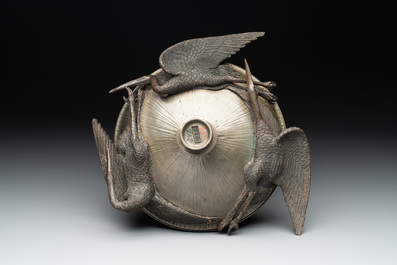 A Japanese copper, bronze and pewter Ikebana vessel, signed Kimura Toun 木村渡雲, Meiji, 19th C.