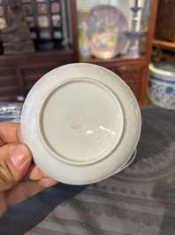 15 Chinese blue and white saucers and 13 cups with figural design, Kangxi/Yongzheng