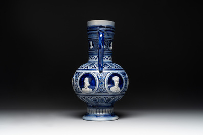 A varied collection of 8 Westerwald stoneware jugs, 19th C.