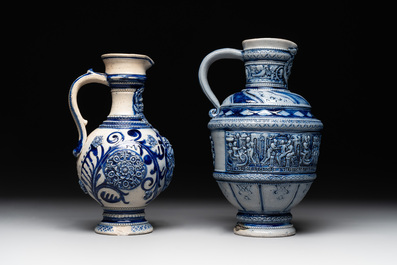 A varied collection of 8 Westerwald stoneware jugs, 19th C.