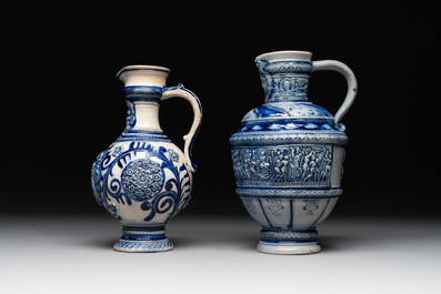 A varied collection of 8 Westerwald stoneware jugs, 19th C.