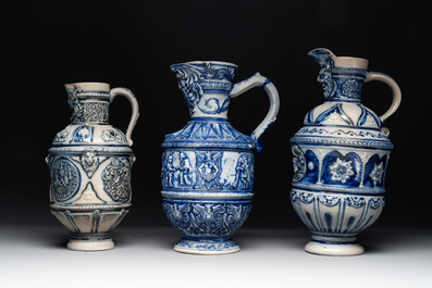 A varied collection of 8 Westerwald stoneware jugs, 19th C.