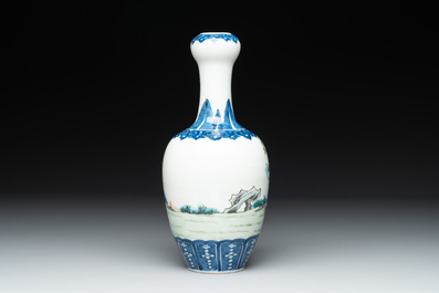 A Chinese famille rose '100 boys' garlic-mouth vase, Qianlong mark, 19th C.