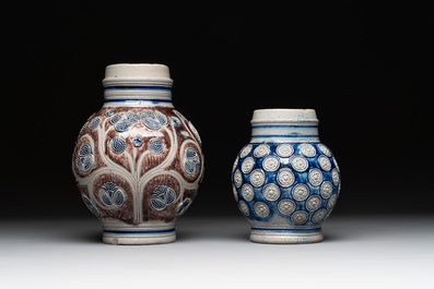 Two globular Westerwald stoneware jugs, Germany, 17/18th C.