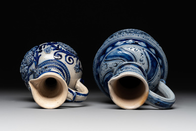 A varied collection of 8 Westerwald stoneware jugs, 19th C.