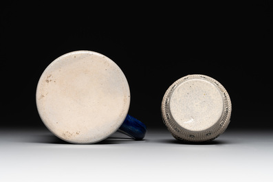 A varied collection of 8 Westerwald stoneware jugs, 19th C.