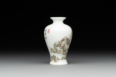 A small Chinese famille rose eggshell 'landscape' vase, Yongzheng mark, 20th C.